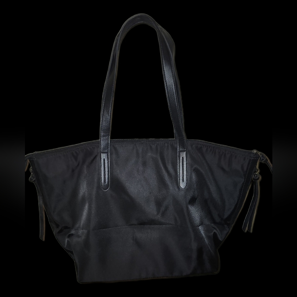 Botkier Black Nylon Tote with Leather Straps and Tassel Zips